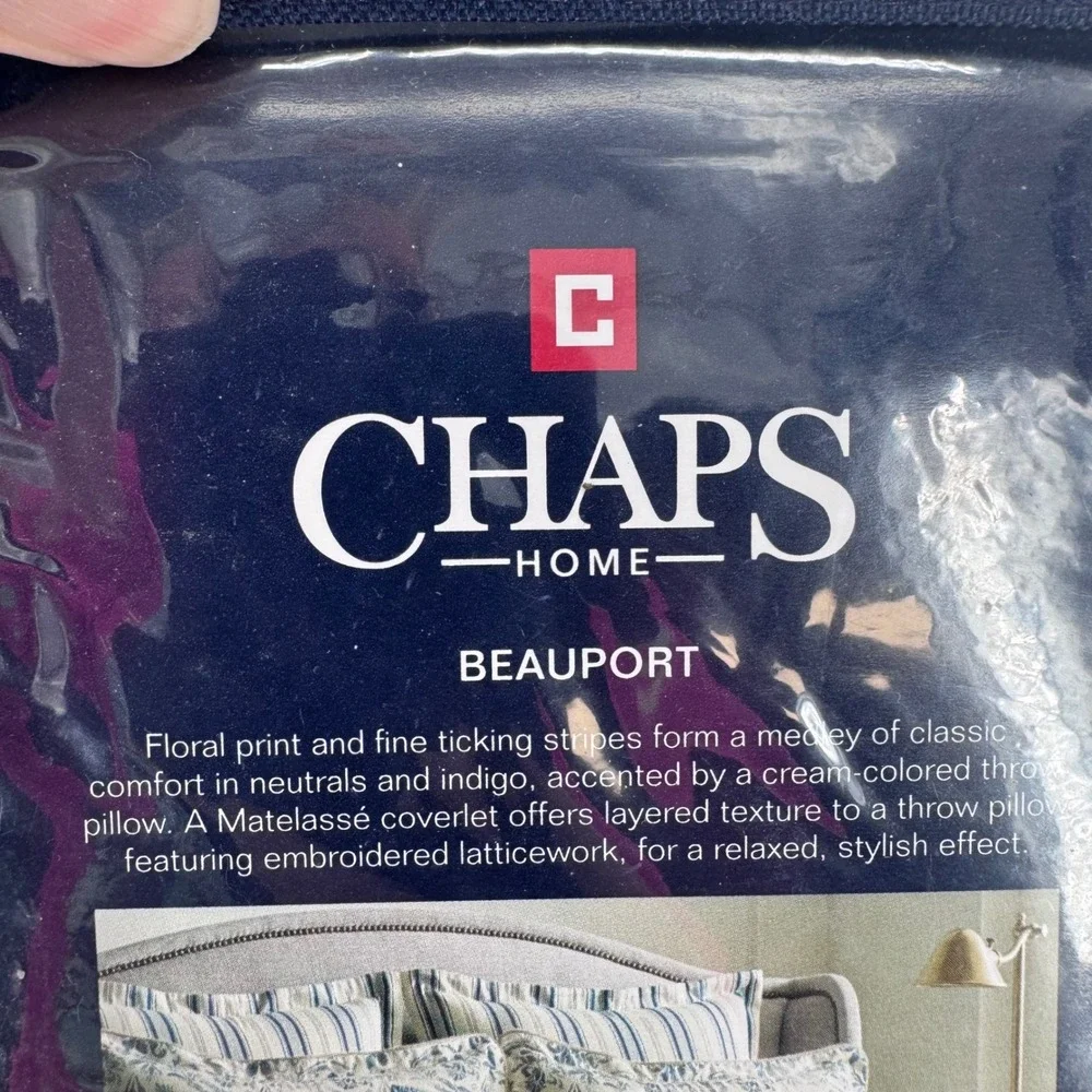 Chaps Beauport Euro Sham Set of 2 Indigo Blue Cream Ticking‎ Stripe 26x26 Cotton